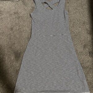 Talbots Hello Saturday Dress Womens P Stripe Cross Back Sleeveless Stretch Midi